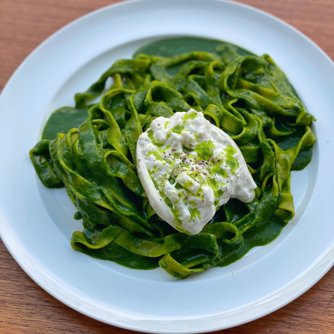 Tagliatelle with Cavolo nero and creamy burrata by Mateo Zielonka