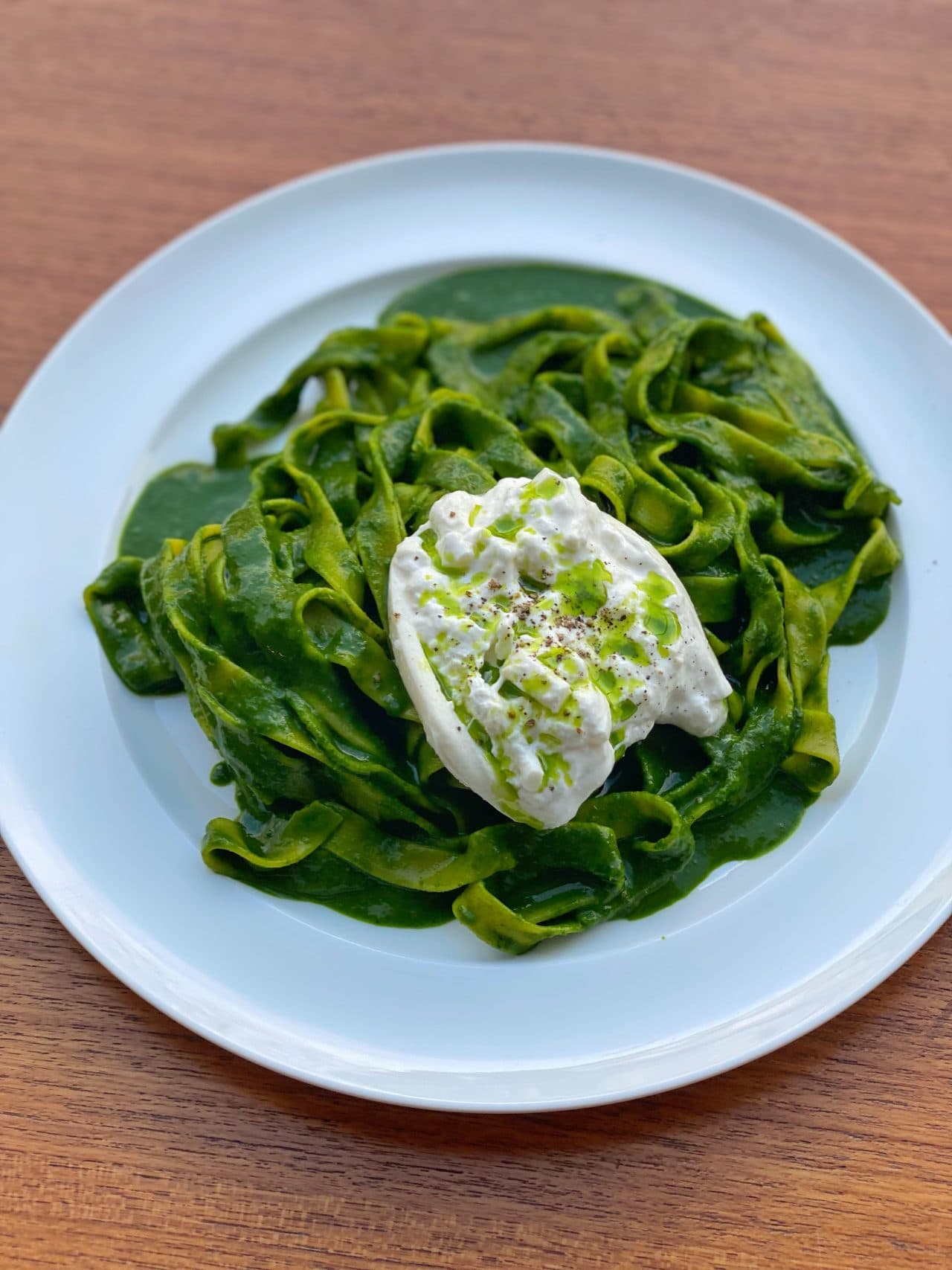 Tagliatelle with Cavolo nero and creamy burrata by Mateo Zielonka